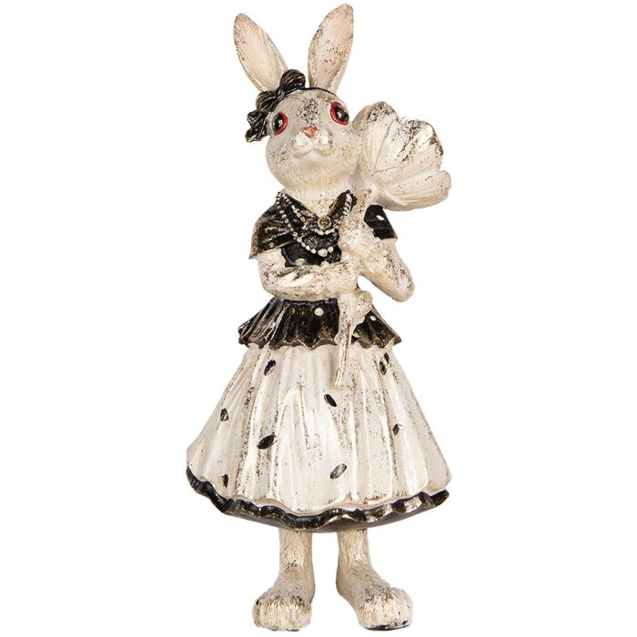 Clayre & Eef Królik dekoracyjny beżowo-czarny 13x11x30 cm Figurka wielkanocna z polyresinu