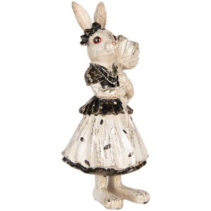 Clayre & Eef Królik dekoracyjny beżowo-czarny 13x11x30 cm Figurka wielkanocna z polyresinu