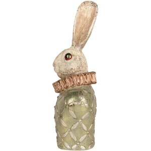 Clayre & Eef Dekoracyjne Popiersie Królik Beżowy Zielony Złoty 19x14x40 cm Polyresin