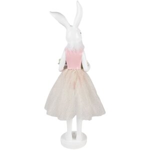 Clayre & Eef Dekoracja Królik Biały Różowy 20x17x76 cm Poliresinowa dekoracja wielkanocna