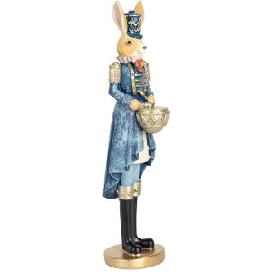 Clayre & Eef Dekoracyjny królik niebiesko-złoty 5x5x18 cm Figurka wielkanocna z polyresinu