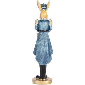 Clayre & Eef Dekoracyjny królik niebiesko-złoty 5x5x18 cm Figurka wielkanocna z polyresinu