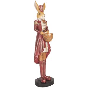 Clayre & Eef Królik dekoracyjny 48 cm beżowo-czerwony Dekoracja wielkanocna polyresin Styl wiejski
