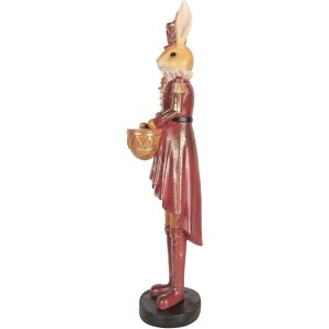 Clayre & Eef Królik dekoracyjny 48 cm beżowo-czerwony Dekoracja wielkanocna polyresin Styl wiejski