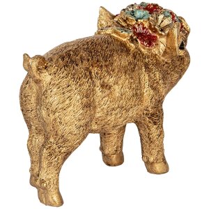Clayre & Eef Świnka dekoracyjna z polyresinu w kolorze złotym 20x7x13 cm Styl country