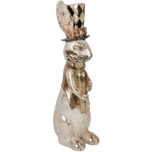 Clayre & Eef Królik dekoracyjny białe złoto 14x11x38 cm Polyresin Elegancki