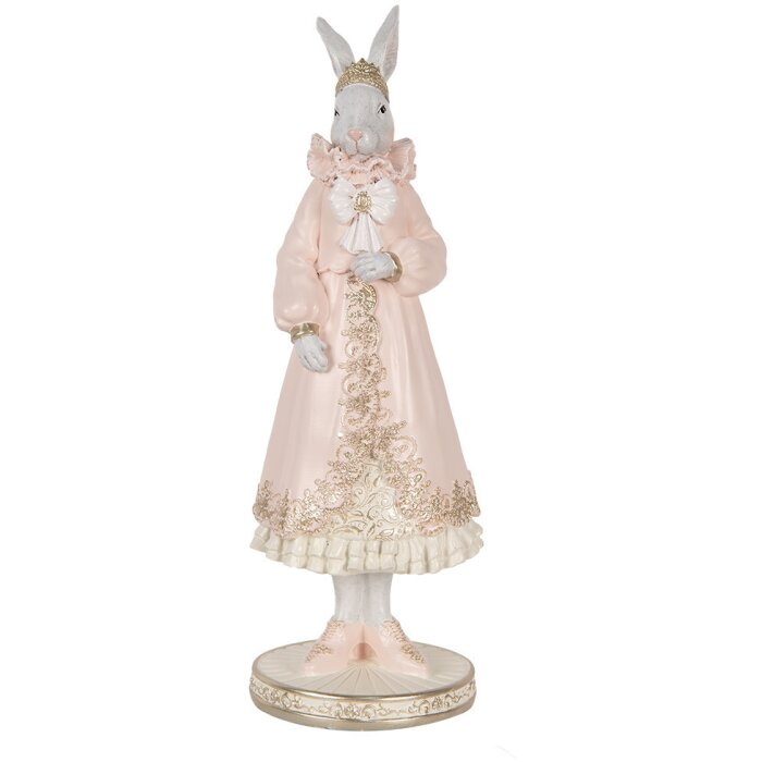 Clayre & Eef Królik dekoracyjny biało-różowy 31 cm Romantyczna figurka z polyresinu