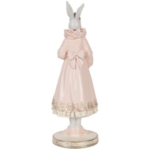 Clayre & Eef Królik dekoracyjny biało-różowy 31 cm Romantyczna figurka z polyresinu