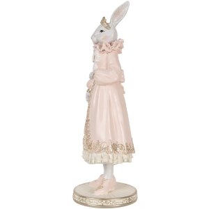Clayre & Eef Królik dekoracyjny biało-różowy 31 cm Romantyczna figurka z polyresinu