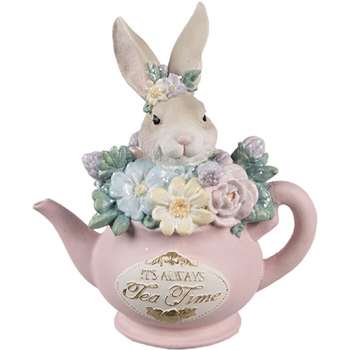 Clayre & Eef Dzbanek dekoracyjny z motywem królika beżowo-różowy 13x8x14 cm polyresin