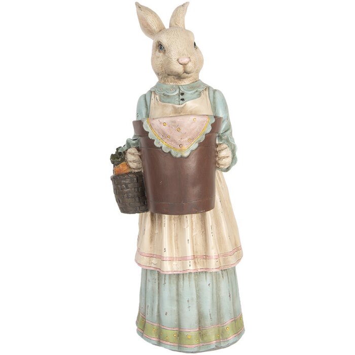 Clayre & Eef Królik dekoracyjny polyresin beżowo-niebieski 23x17x46 cm styl vintage