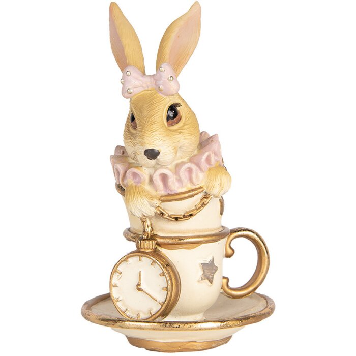 Clayre & Eef Królik dekoracyjny beżowo-złoty 8x8x14 cm Polyresin w stylu wiejskim