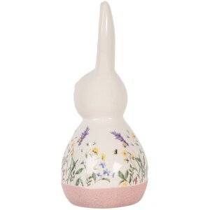Clayre & Eef Dekoracyjna figurka ceramiczna królika w stylu wiejskim biało-różowa 9x8x18 cm