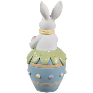 Clayre & Eef Dekoracyjny Królik Wielkanocny Figurka Biały Niebieski Ø 7x16 cm