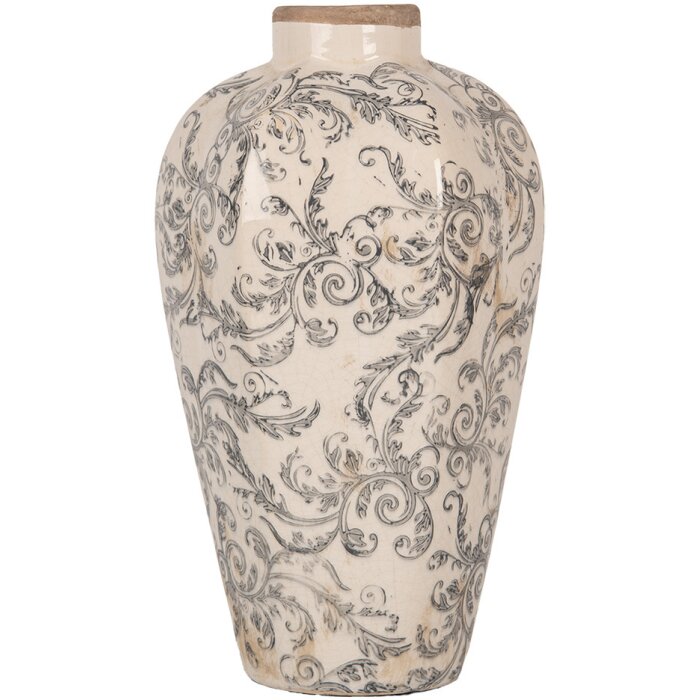 Clayre & Eef 6CE1934S Wazon ceramiczny beżowo-szary 17x30 cm Styl wiejski