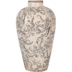 Clayre & Eef 6CE1934S Wazon ceramiczny beżowo-szary 17x30 cm Styl wiejski