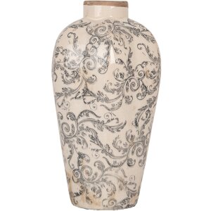 Clayre & Eef 6CE1934S Wazon ceramiczny beżowo-szary 17x30 cm Styl wiejski