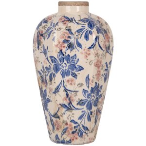 Clayre & Eef 6CE1935S Wazon w stylu wiejskim beżowo-niebieski Ø17x30 cm ceramiczny