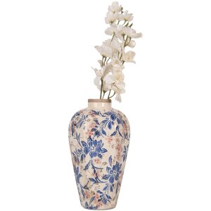 Clayre & Eef 6CE1935S Wazon w stylu wiejskim beżowo-niebieski Ø17x30 cm ceramiczny