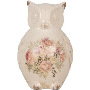 Clayre & Eef dekoracyjna sowa 11x10x17 cm ceramika w stylu wiejskim beżowo-różowa