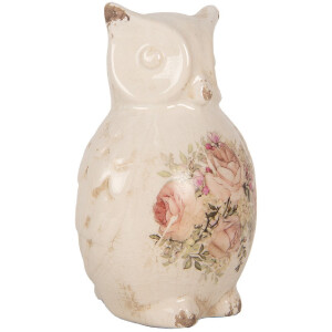 Clayre & Eef dekoracyjna sowa 11x10x17 cm ceramika w stylu wiejskim beżowo-różowa