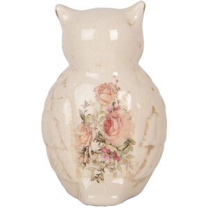 Clayre & Eef dekoracyjna sowa 11x10x17 cm ceramika w stylu wiejskim beżowo-różowa