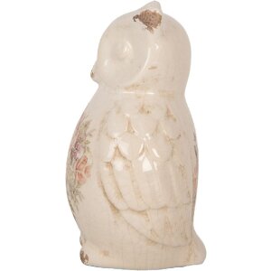 Clayre & Eef dekoracyjna sowa 11x10x17 cm ceramika w stylu wiejskim beżowo-różowa