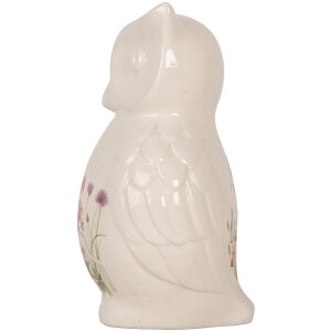 Clayre & Eef Sowa dekoracyjna w stylu wiejskim Ceramika beżowo-różowa 14x13x22 cm