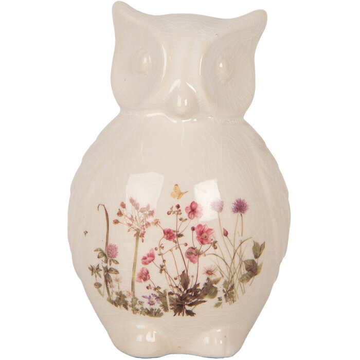 Clayre & Eef Sowa dekoracyjna ceramiczna beżowo-różowa 11x10x17 cm styl wiejski