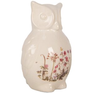 Clayre & Eef Sowa dekoracyjna ceramiczna beżowo-różowa 11x10x17 cm styl wiejski