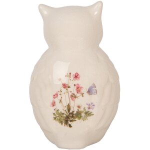 Clayre & Eef Sowa dekoracyjna ceramiczna beżowo-różowa 11x10x17 cm styl wiejski