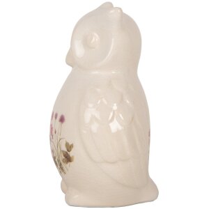 Clayre & Eef Sowa dekoracyjna ceramiczna beżowo-różowa 11x10x17 cm styl wiejski
