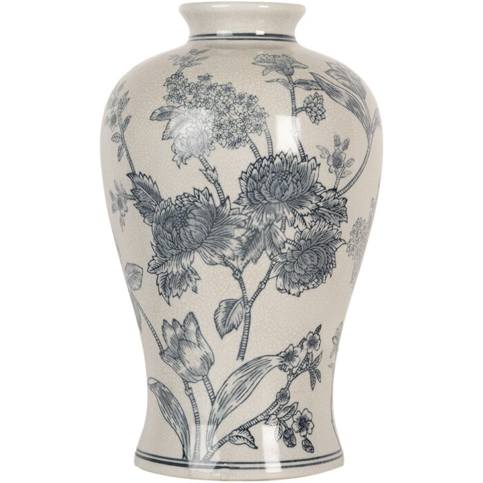Clayre & Eef 6CE2072 Wazon ceramiczny biało-niebieski styl boho 19x32 cm