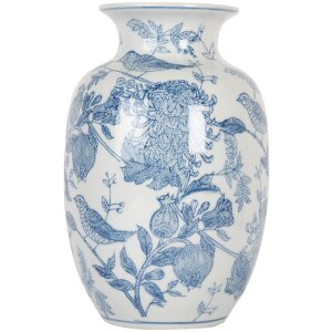 Clayre & Eef 6CE2100 Wazon Biały Niebieski Ø 14x23 cm Ceramiczny z wzorem