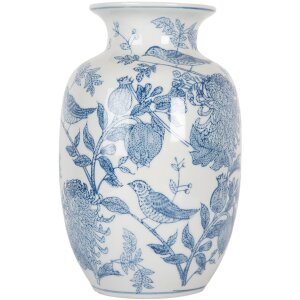 Clayre & Eef 6CE2100 Wazon Biały Niebieski Ø 14x23 cm Ceramiczny z wzorem