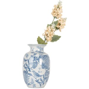 Clayre & Eef 6CE2100 Wazon Biały Niebieski Ø 14x23 cm Ceramiczny z wzorem