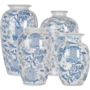 Clayre & Eef 6CE2100 Wazon Biały Niebieski Ø 14x23 cm Ceramiczny z wzorem