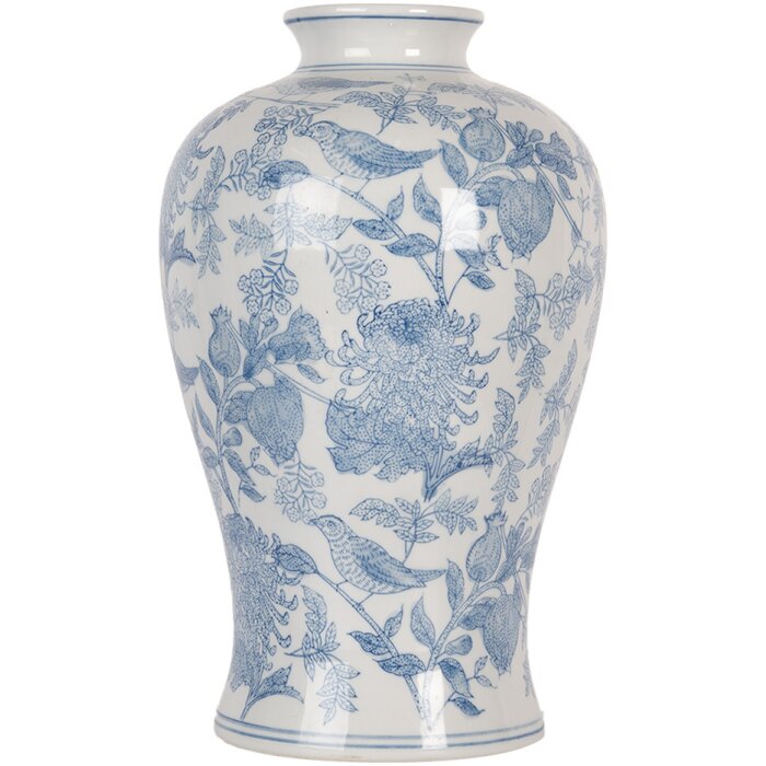 Clayre & Eef 6CE2101 Wazon biało-niebieski Ø 17x32 cm ceramiczny motyw kwiatowy