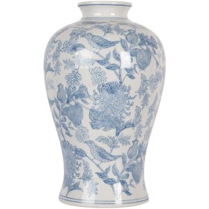 Clayre & Eef 6CE2101 Wazon biało-niebieski Ø 17x32 cm ceramiczny motyw kwiatowy