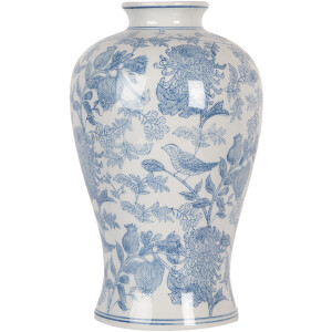 Clayre & Eef 6CE2101 Wazon biało-niebieski Ø 17x32 cm ceramiczny motyw kwiatowy