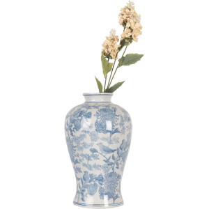 Clayre & Eef 6CE2101 Wazon biało-niebieski Ø 17x32 cm ceramiczny motyw kwiatowy