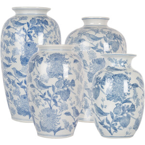 Clayre & Eef 6CE2101 Wazon biało-niebieski Ø 17x32 cm ceramiczny motyw kwiatowy