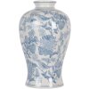 Clayre & Eef 6CE2101 Wazon biało-niebieski Ø 17x32 cm ceramiczny motyw kwiatowy