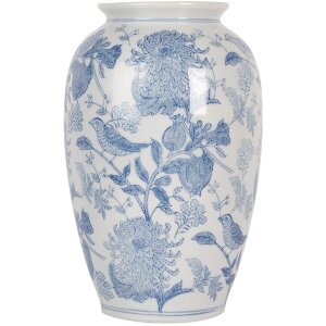 Clayre & Eef 6CE2102 Wazon ceramiczny biało-niebieski Ø 17x27 cm styl botaniczny