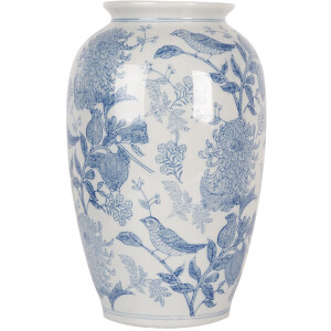 Clayre & Eef 6CE2102 Wazon ceramiczny biało-niebieski Ø 17x27 cm styl botaniczny
