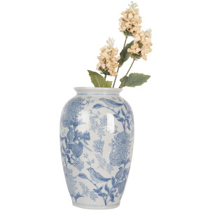 Clayre & Eef 6CE2102 Wazon ceramiczny biało-niebieski Ø 17x27 cm styl botaniczny