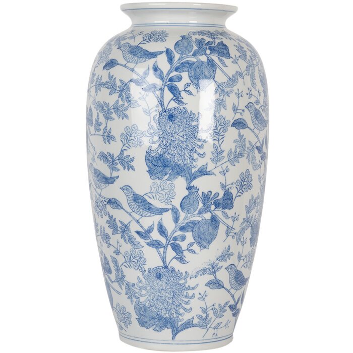 Clayre & Eef 6CE2103 Wazon ceramiczny biało-niebieski Ø 19x37 cm