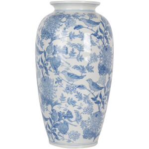 Clayre & Eef 6CE2103 Wazon ceramiczny biało-niebieski Ø 19x37 cm