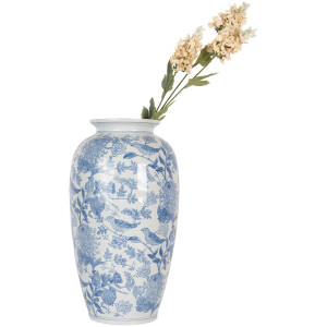 Clayre & Eef 6CE2103 Wazon ceramiczny biało-niebieski Ø 19x37 cm