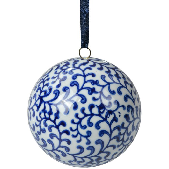 Clayre & Eef 6CE2109 Kula dekoracyjna biało-niebieska Ø 8 cm